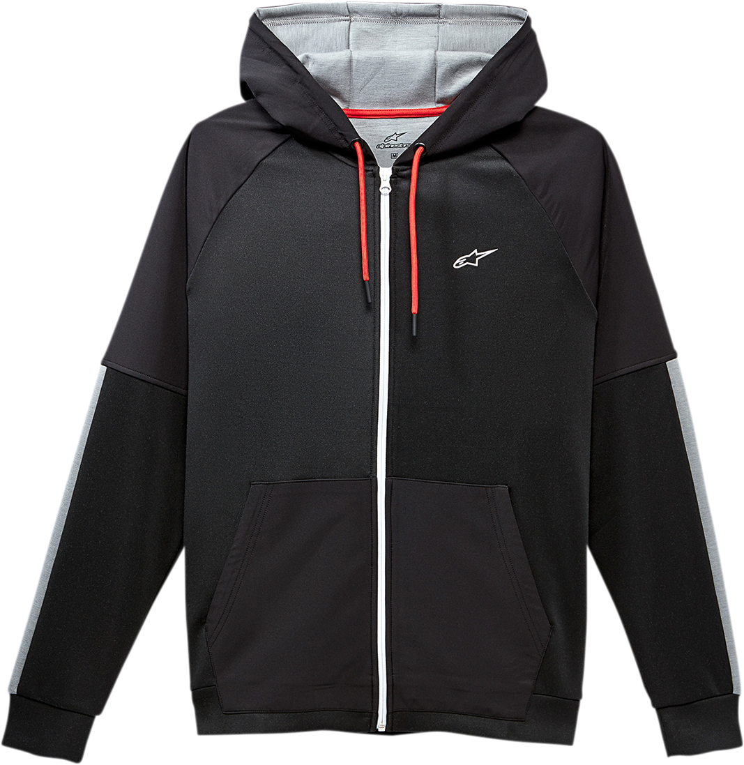 Alpinestars Talon Hoodie in black, size medium, featuring a casual fit and branded logo on the front, displayed on a plain background.