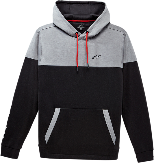 Black Alpinestars Focus pullover hoodie, size large, featuring the Alpinestars logo and comfortable, casual fit.