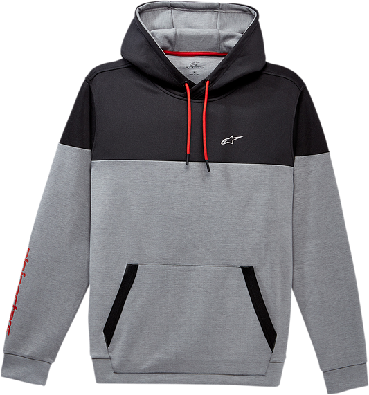 Alpinestars Focus pullover hoodie in heather gray with logo graphics, made from comfortable fleece, large size.