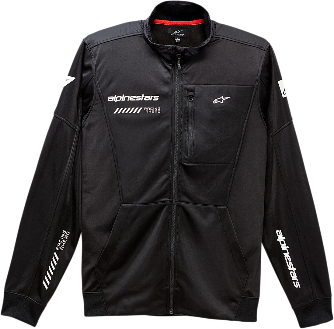 Alpinestars Stint Faster Track fleece jacket in black, size XL, featuring a sporty design and logo on the front.