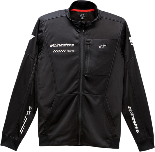 Alpinestars Stint Faster Track fleece jacket in black, size XL, featuring a sporty design and logo on the front.