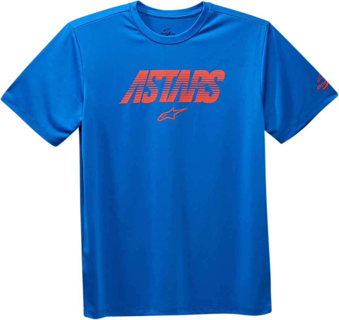 Alpinestars Tech Angle Premium T-Shirt in bright blue, large size, featuring the ALPINESTARS logo and stylish design.