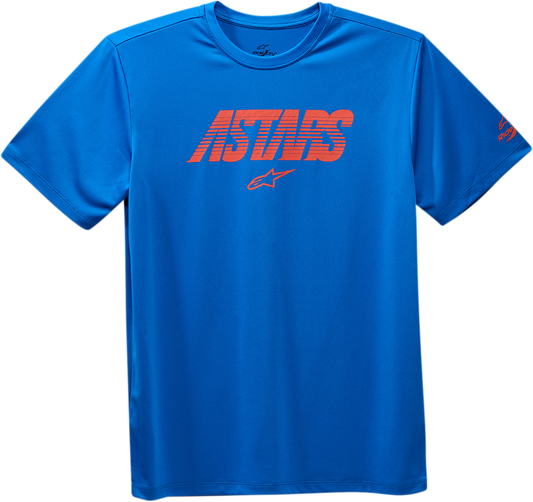 Alpinestars Tech Angle Premium T-Shirt in bright blue, large size, featuring the ALPINESTARS logo and stylish design.