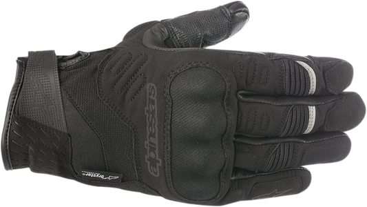 Alpinestars C-30 Drystar waterproof gloves in black, size medium, with textured palm and adjustable wrist strap for motorcycle riding.