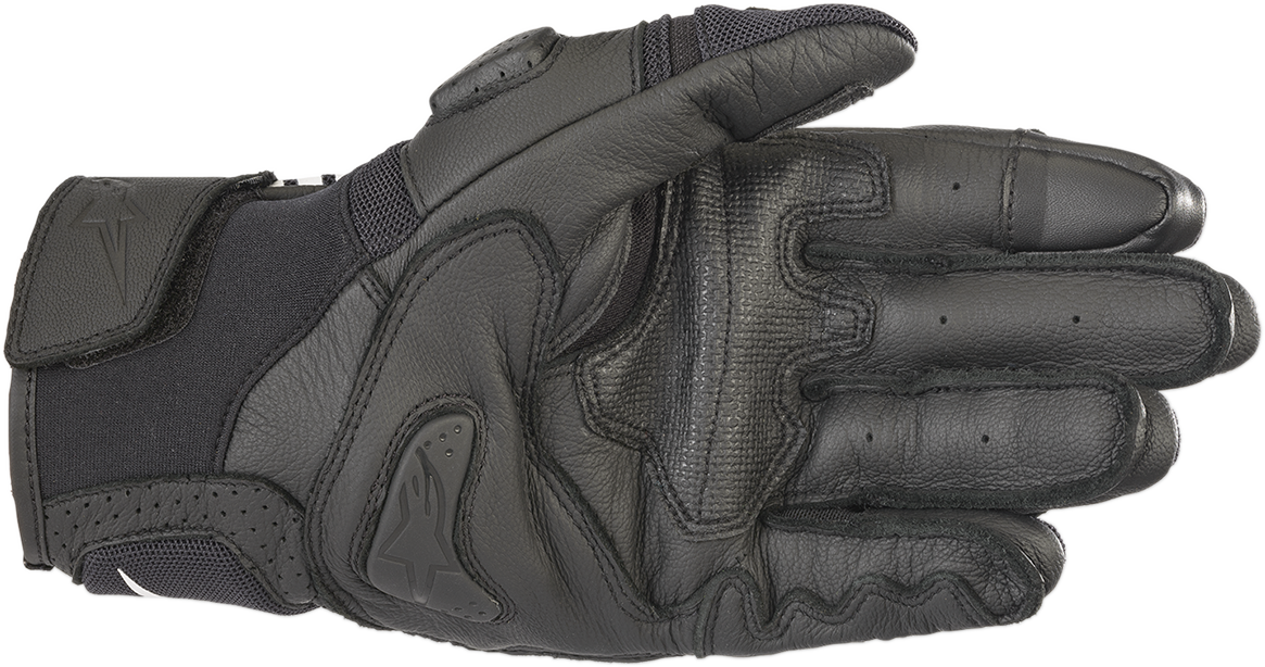 Alpinestars SPX AC V2 motorcycle gloves in black, small size, showing textured leather and protective padding.
