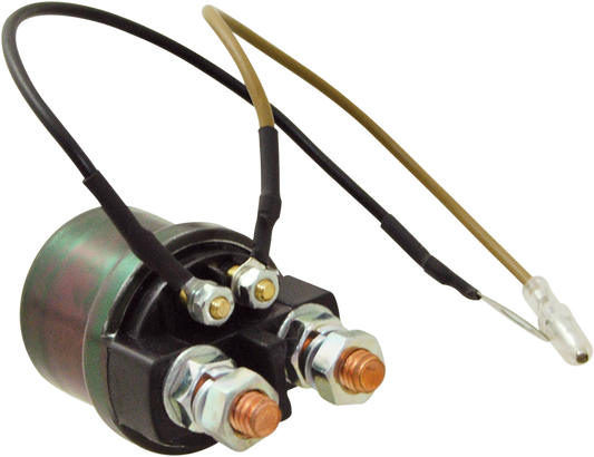Yamaha starter solenoid part 67-734 by PARTS UNLIMITED shown in close-up, with electrical terminals visible.