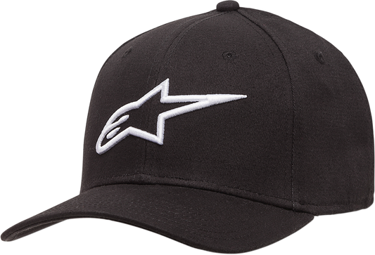 Alpinestars Ageless Curve Hat in black and white, large/extra large size, featuring the ALPINESTARS logo and stylish curved brim