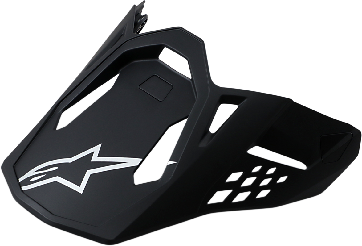 Alpinestars Supertech M10/M8 matte black visor for racing helmets, part 8981019110OS, shown on a white background.