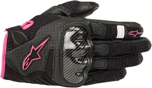 Alpinestars Stella SMX-1 Air V2 motorcycle gloves in black and fuchsia, size XL, featuring protective knuckles and breathable fabric.