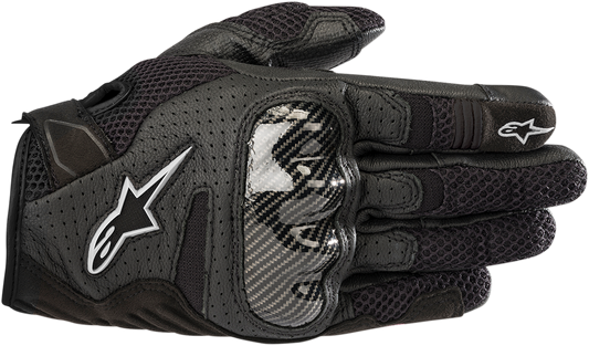 Alpinestars Stella SMX-1 Air V2 gloves in black, medium size, showing the lightweight, protective motorcycle glove design.