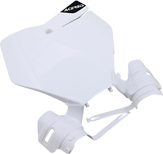 White Acerbis Raptor number plate body part with black numbers, designed for motorcycle customization.