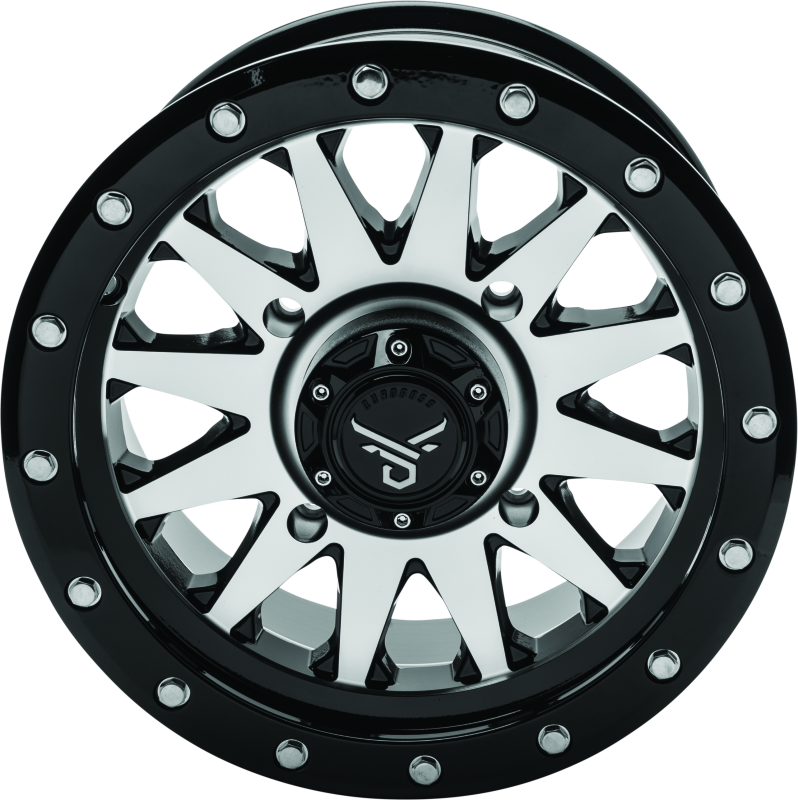 QuadBoss Wagon 14x7 black machined alloy wheel for powersports vehicles, lightweight and durable off-road wheel with 4+3 bolt pattern