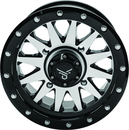 QuadBoss Wagon 14x7 black machined alloy wheel for powersports vehicles, lightweight and durable off-road wheel with 4+3 bolt pattern