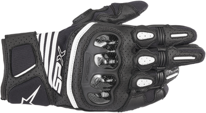 Black Alpinestars SPX AC V2 motorcycle riding gloves in XL size, designed for summer riding with protective features and breathable material.