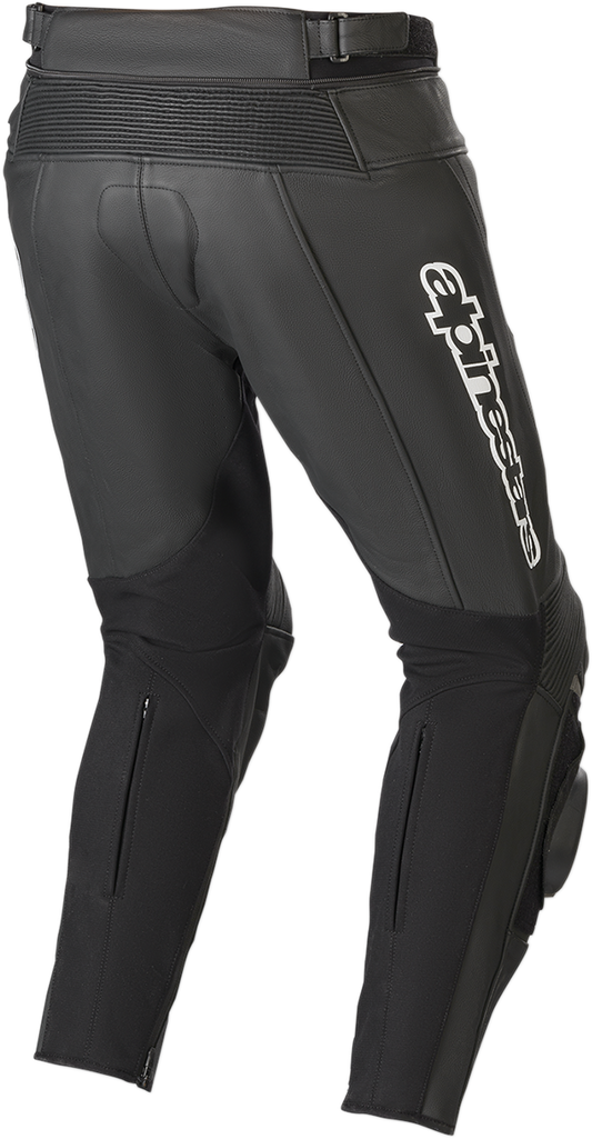 Alpinestars Track v2 Leather Pants in black, US 40 / EU 56, made of durable bovine leather for motorcycle riding.