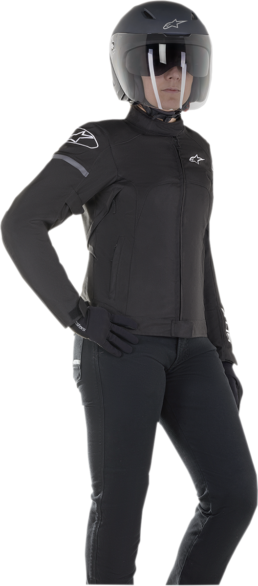 Alpinestars Stella T-SPS waterproof women's jacket in black, size XL, featuring a high collar and waterproof fabric.