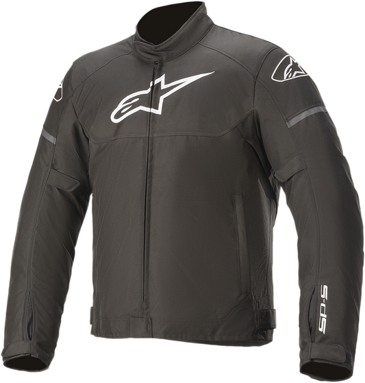 Alpinestars T-SP S Waterproof Jacket in black, 4XL size, with hood and front zipper, designed for motorcycle riding and weather protection.