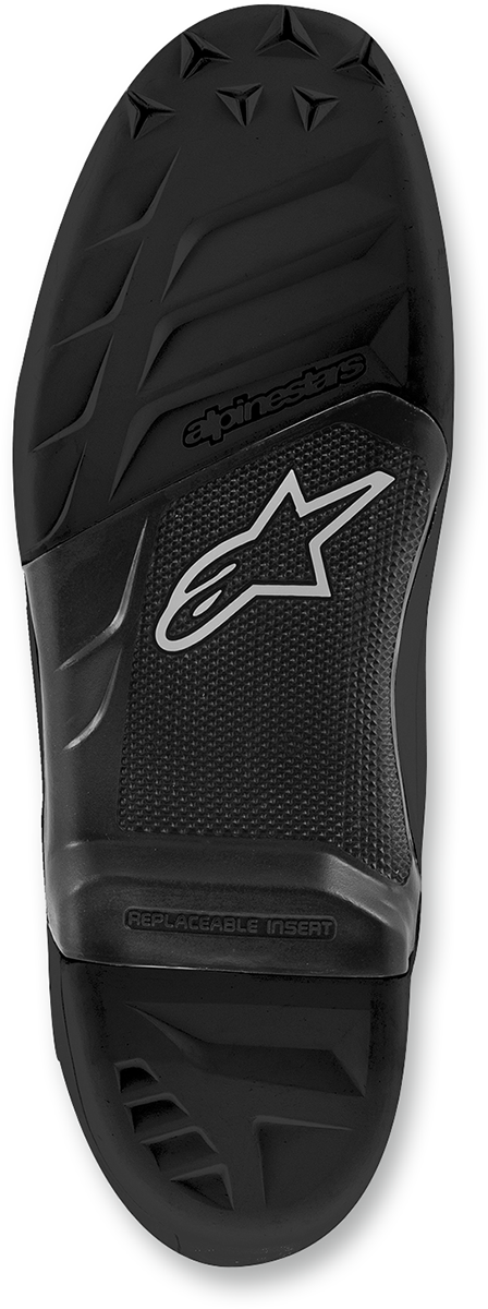 Alpinestars Tech 7 replacement motorcycle boot soles in black, size 8, showing the durable rubber tread pattern.