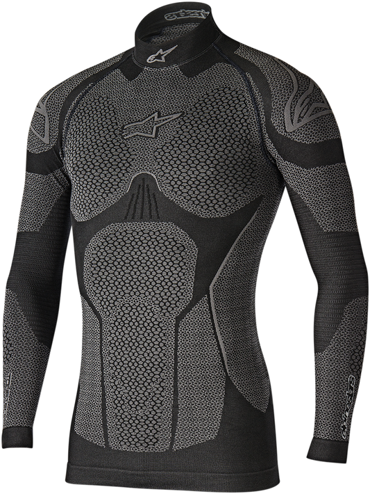 Alpinestars Ride Tech winter long-sleeve underwear top in black and gray, XL/2XL, designed for thermal comfort and moisture control.