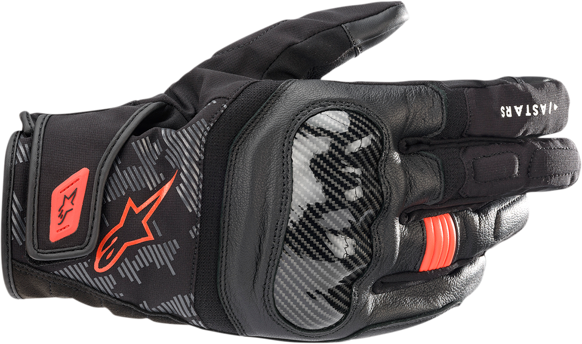 Alpinestars SMX Z Drystar® gloves in black and fluo red, XL, made of full-grain goat leather with waterproof features.