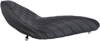 Black BILTWELL Solo 2 motorcycle seat with diamond pattern, designed for comfort and style, by Bill's Exhausts.