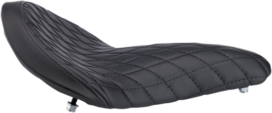 Black BILTWELL Solo 2 motorcycle seat with diamond pattern, designed for comfort and style, by Bill's Exhausts.