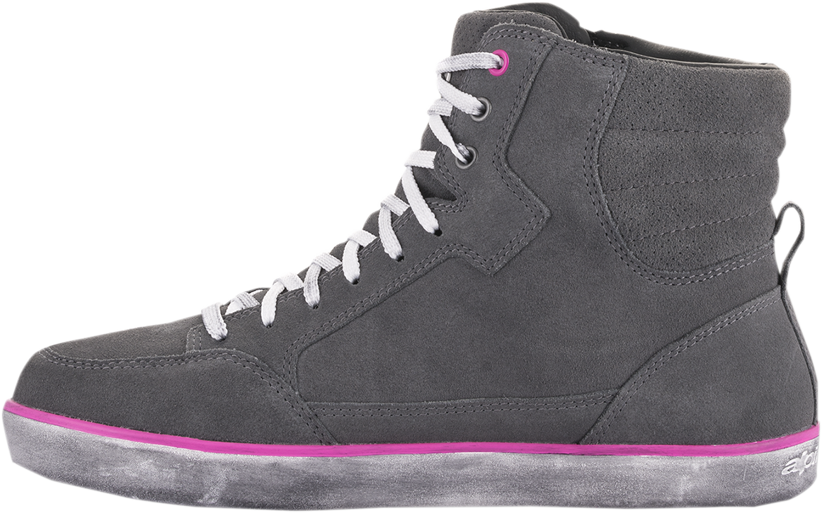 Alpinestars J-6 waterproof women's street shoes in gray and pink with full grain leather and suede details, US size 7.5.