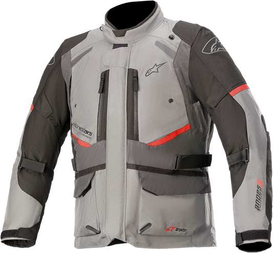 Alpinestars Andes v3 Drystar waterproof motorcycle jacket in gray with impact protection and ventilation, size 4XL.