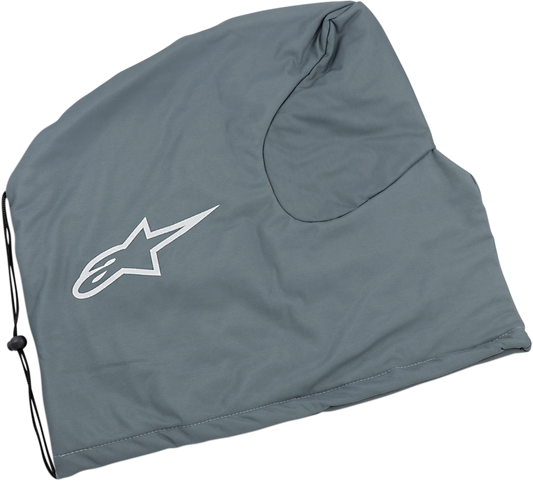 Gray Alpinestars helmet bag, softside small to medium size with padded handle and zipper closure, designed for motorcycle helmets.