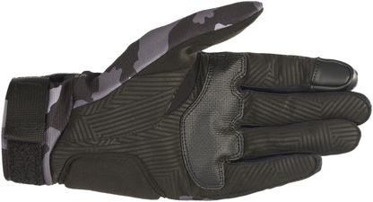 Alpinestars Reef Gloves in black and camo gray, 3XL size, featuring durable motorcycle glove design with padded palms.