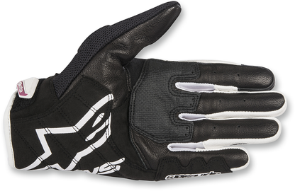 Alpinestars Stella SMX-2 Air Carbon V2 motorcycle gloves in black and white, small size, with protective carbon knuckles and breathable design.