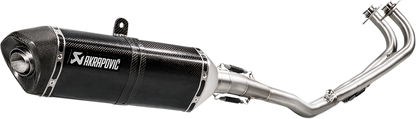 AKRAPOVIC Race Exhaust S-Y5R5-RC for motorcycles with stainless steel and carbon fiber design, showing the sleek exhaust system.