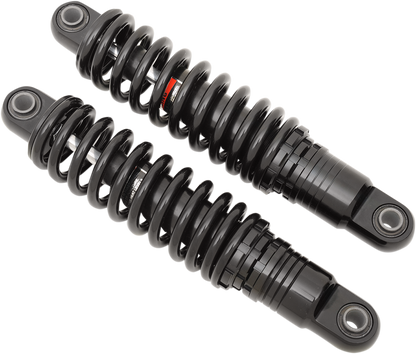Black Drag Specialties shocks, premium ride-height adjustable shock absorbers, 11 inches long, for motorcycle suspension.