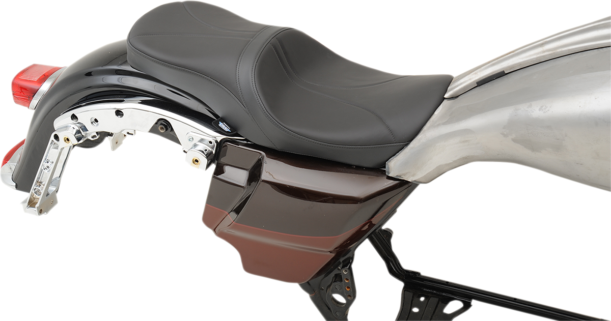 Low touring seat with solar reflective leather for Harley FL motorcycles, featuring the Drag Specialties Seats brand.