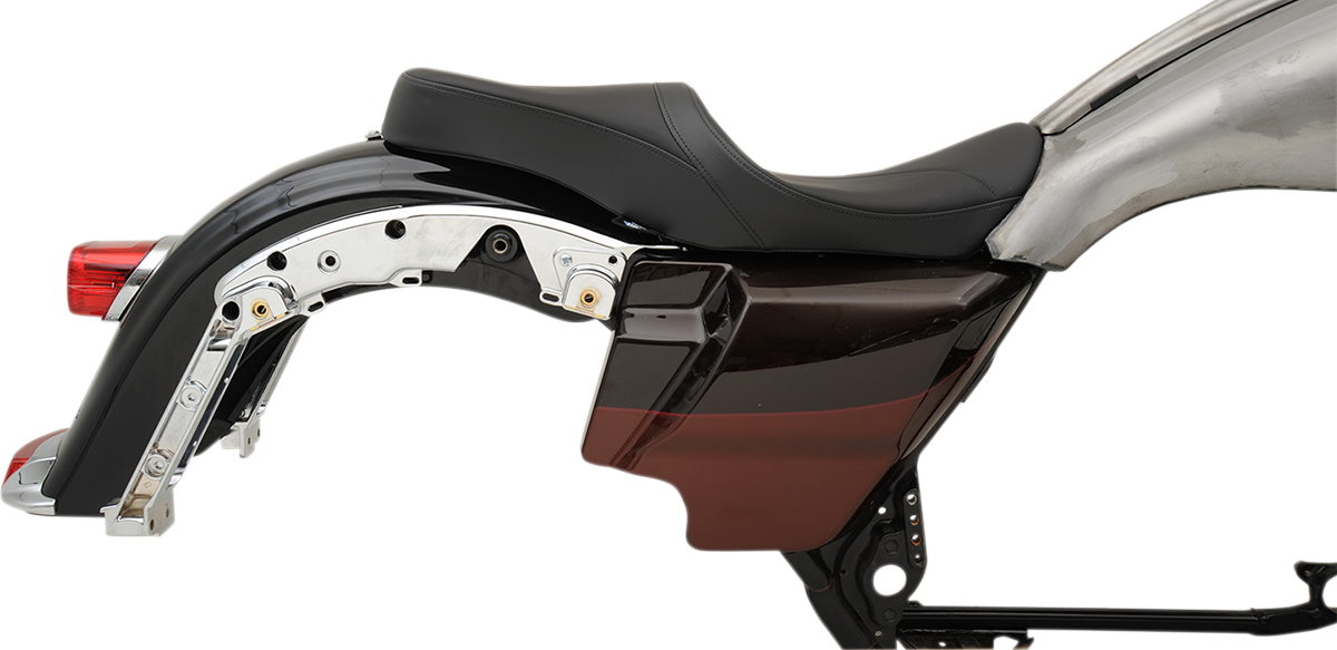 Low Touring Seat by Drag Specialties with solar reflective leather for Harley FL 2008-2023, showing the seat's sleek design and textured surface.