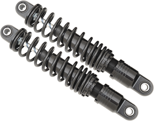 Black Drag Specialties C16-0160AB premium motorcycle shocks with adjustable ride height, 11 inches long.