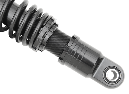 Black Drag Specialties C16-0160AB premium ride-height adjustable motorcycle shocks, 11 inches tall, with visible mounting hardware