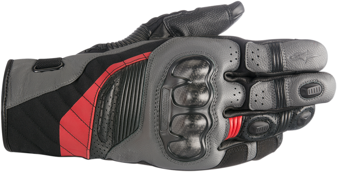 Alpinestars Belize Drystar® motorcycle gloves in black, anthracite, and red, size 3XL, showing reinforced knuckles and wrist closure.