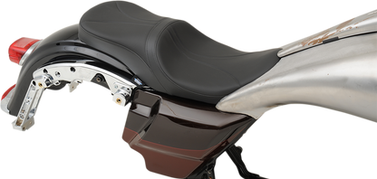 Low touring seat by Drag Specialties for Harley FL '08-'23, featuring solar reflective leather and comfortable design.