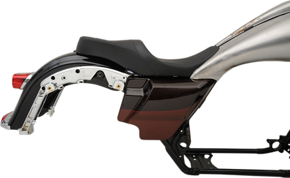 Low touring seat by Drag Specialties with solar reflective leather for Harley FL models 2008-2023.