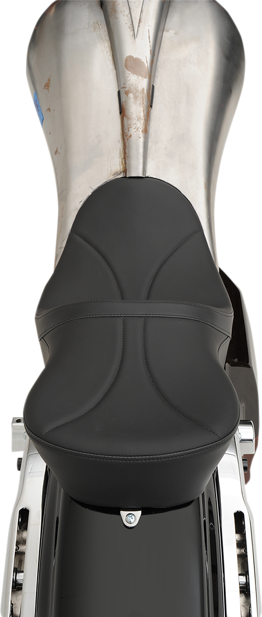 DRAG SPECIALTIES SEATS low touring seat with solar reflective leather for Harley FL '08-'23 motorcycle, shown on a bike.