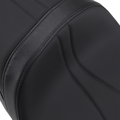 Low touring seat by Drag Specialties for Harley FL '08-'23, with solar reflective leather and comfortable design.
