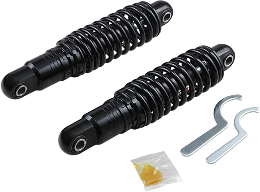 Black DRAG SPECIALTIES SHOCKS premium ride-height adjustable shocks, 11-inch heavy-duty motorcycle suspension component.