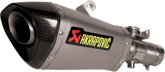 AKRAPOVIC titanium muffler for Yamaha YZF-R6 motorcycle, showing sleek, lightweight exhaust design and branding.