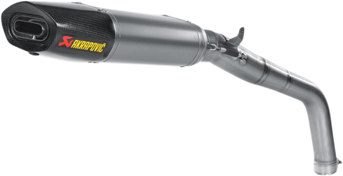 AKRAPOVIC Titanium motorcycle muffler S-H6SO13-HACT with sleek silver finish and compact design for performance enhancement.