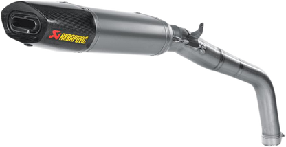 AKRAPOVIC Titanium motorcycle muffler S-H6SO13-HACT with sleek silver finish and compact design for performance enhancement.