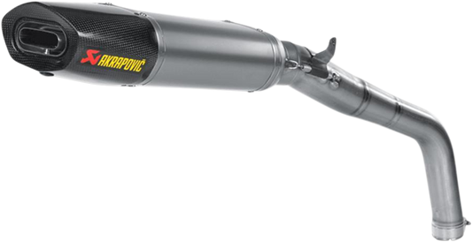 AKRAPOVIC Titanium motorcycle muffler S-H6SO13-HACT with sleek silver finish and compact design for performance enhancement.