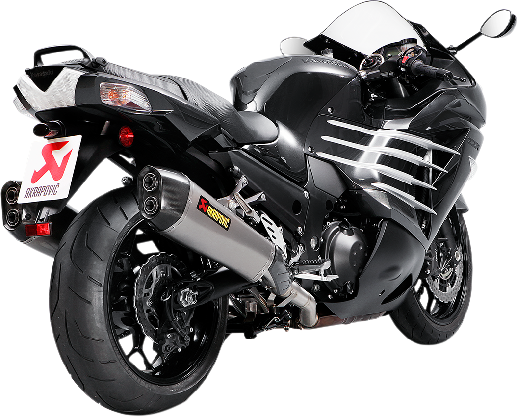 AKRAPOVIC titanium motorcycle muffler S-K14SO6-HZAAT, showcasing sleek metallic finish and compact design for enhanced performance.