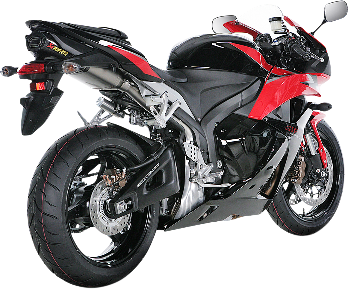 AKRAPOVIC titanium motorcycle muffler S-H6SO13-HACT with sleek metal finish and compact design for enhanced performance.