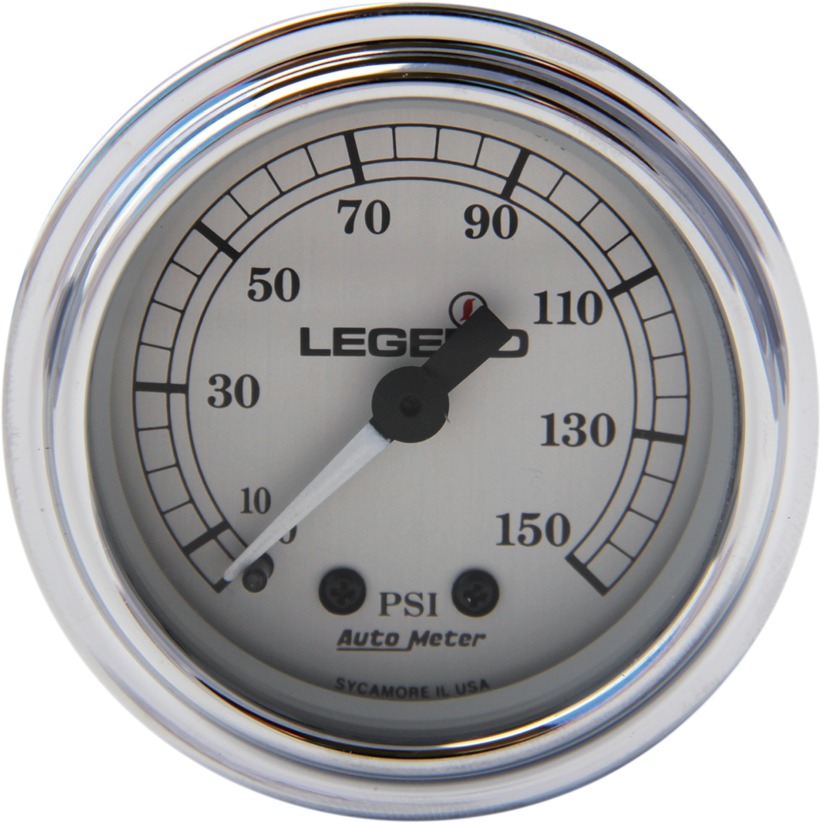 Legend Suspension fairing-mounted LED backlit PSI gauges in silver, showing detailed dials and wiring for motorcycle dashboard.